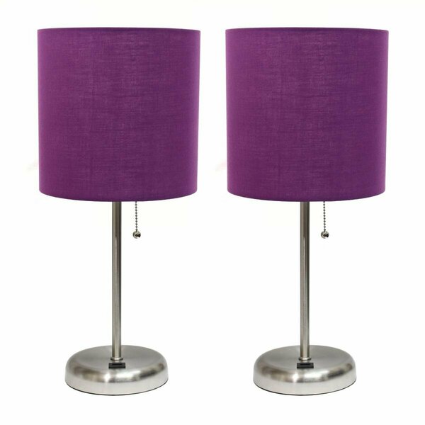 Diamond Sparkle Stick Lamp with USB Charging Port & Fabric Shade Set, Purple, 2PK DI2519991